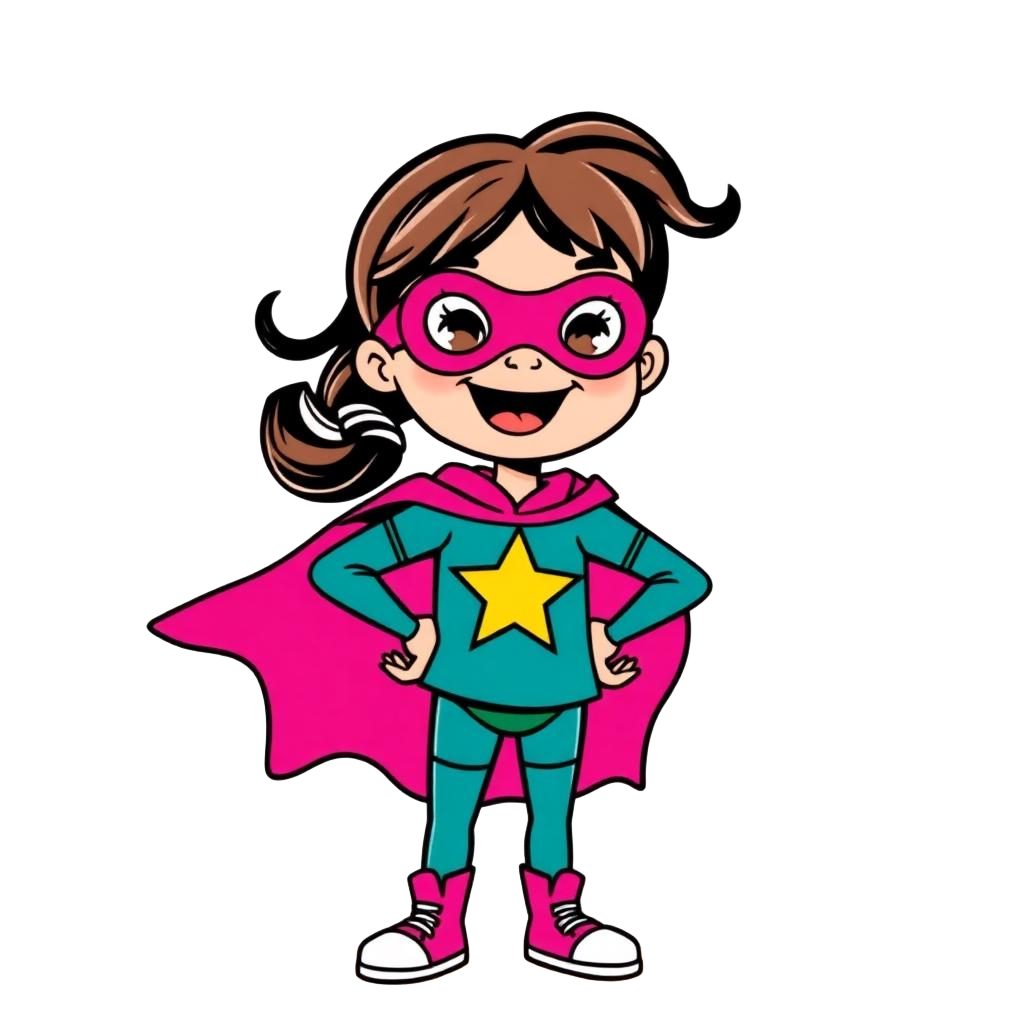 Niña superhéroe con capa rosada