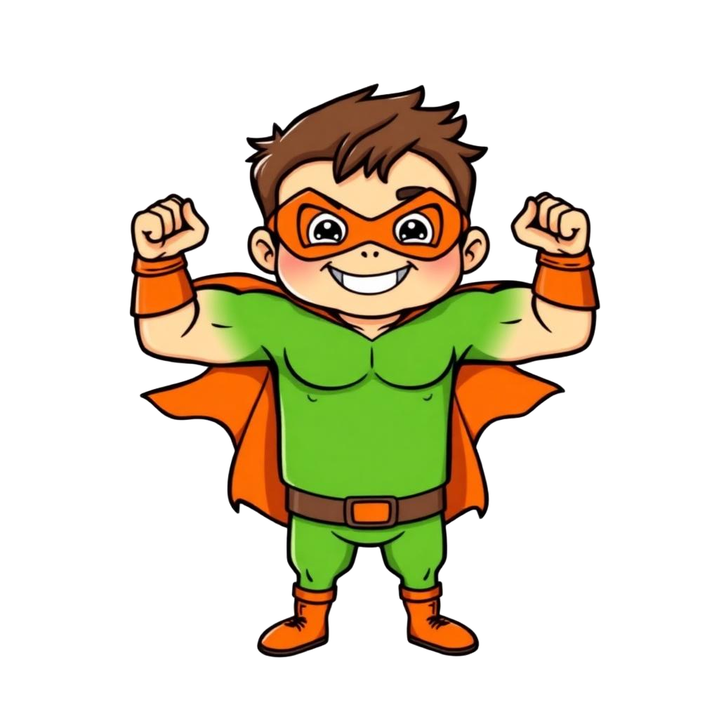 Niño superhéroe fuerte con traje verde